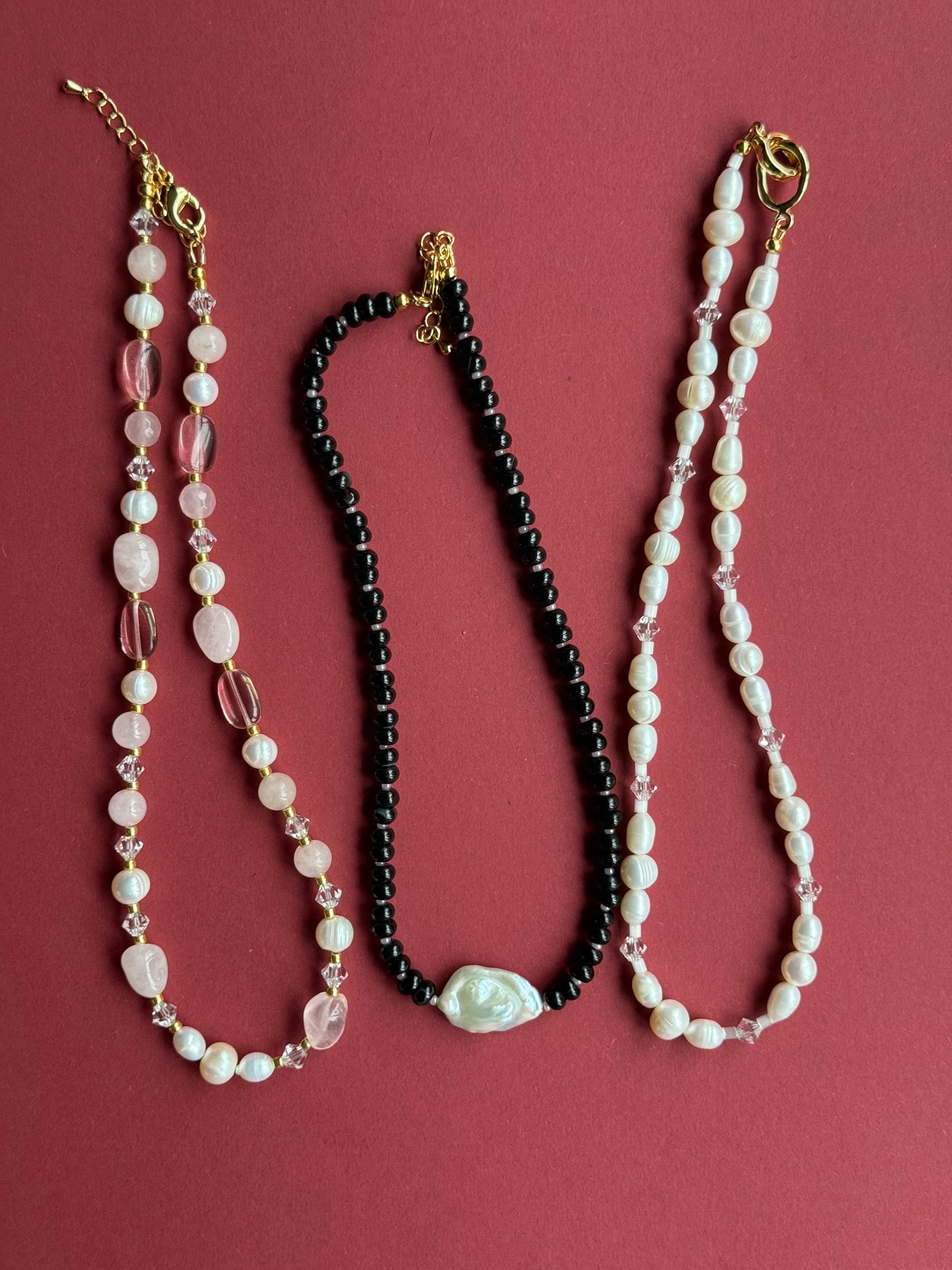 Намисто з натуральних перлів, чеського кришталю та японських намистин