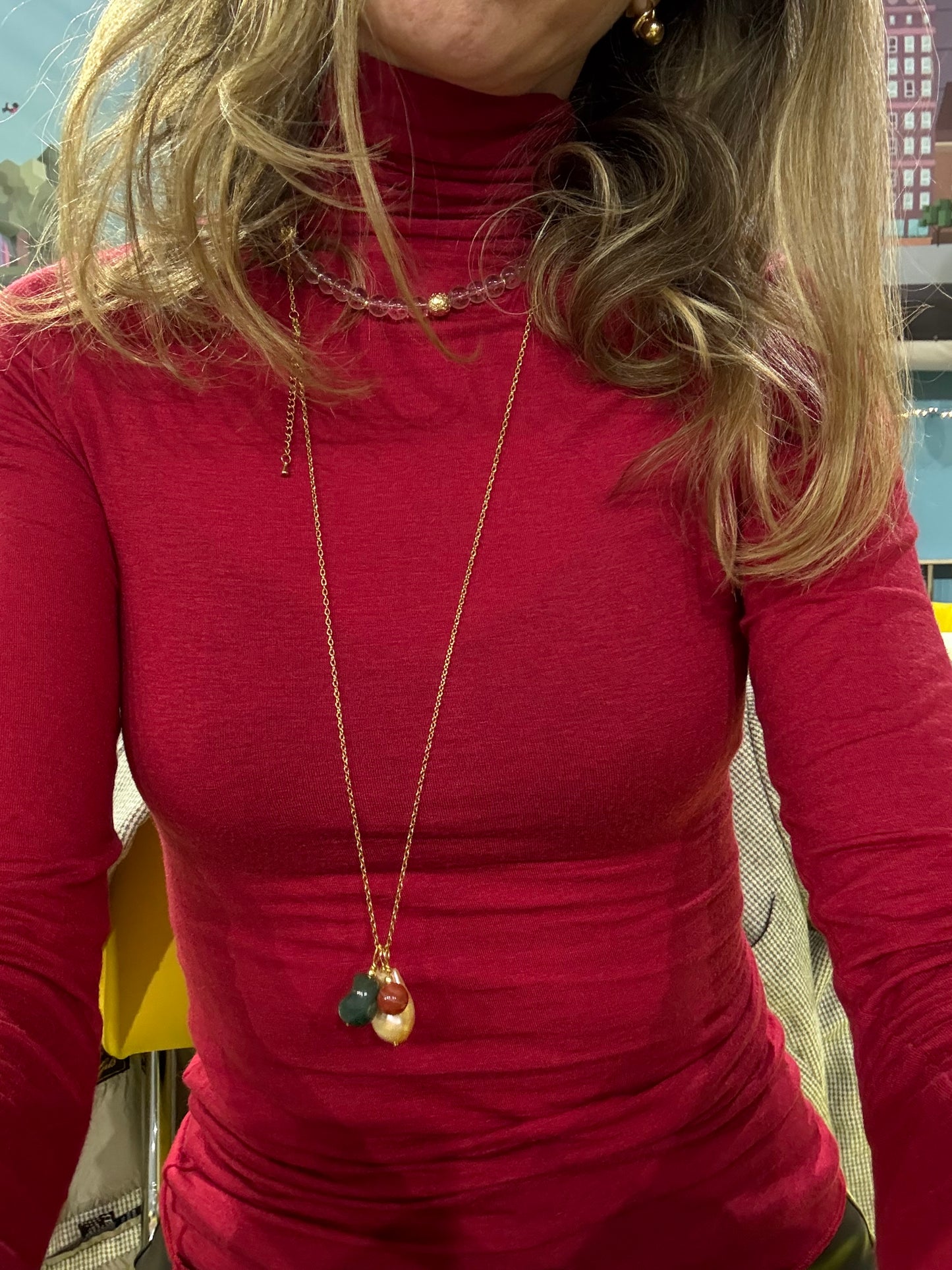 Намисто з барочною перлиною та міксом натурального каміння