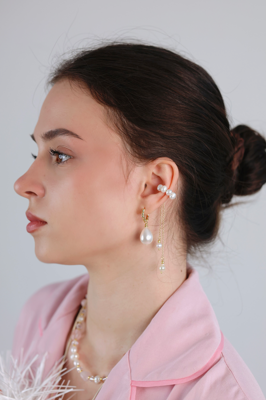 Сережки-кафи з натуральними перлами або позолоченим гематитом