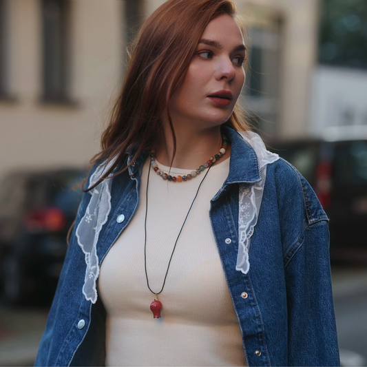 Намисто з міксу натуральних каменів: агатів, яшми та лави