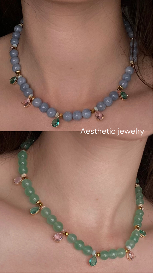 Намисто з натурального каменю та кулонів з кубічного цирконію