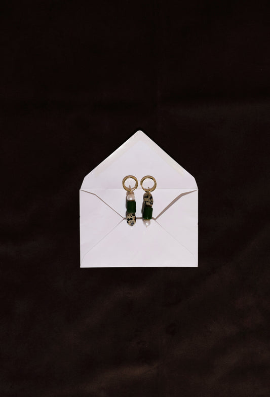 Kolczyki z perłami, agatem i ceramiką