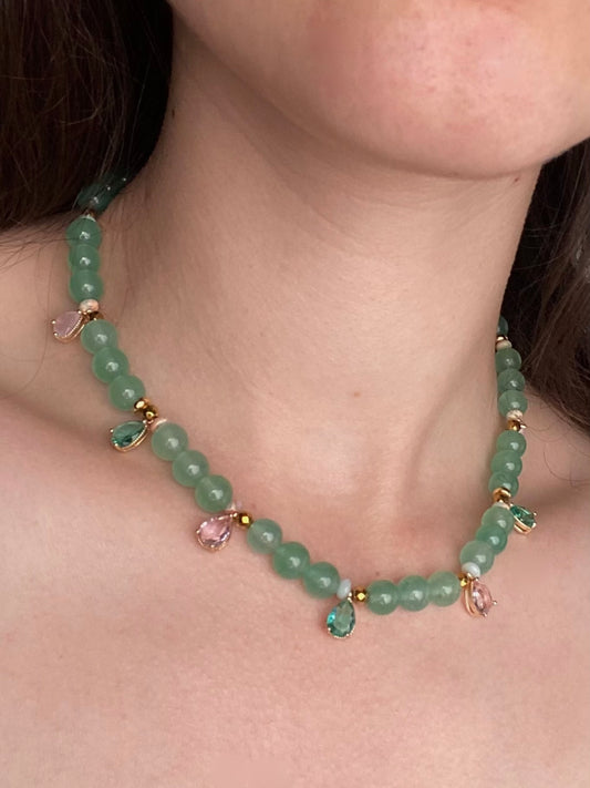 Намисто з натурального каменю та кулонів з кубічного цирконію