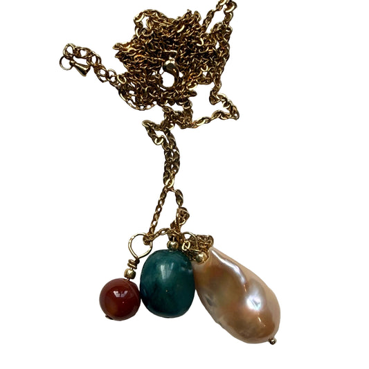 Намисто з барочною перлиною та міксом натурального каміння