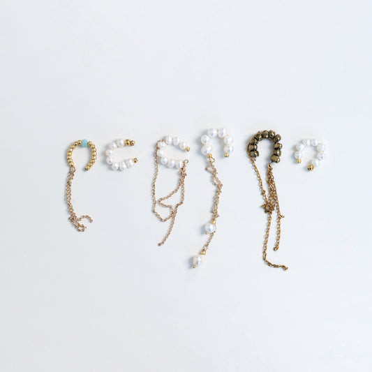 Сережки-кафи з натуральними перлами або позолоченим гематитом