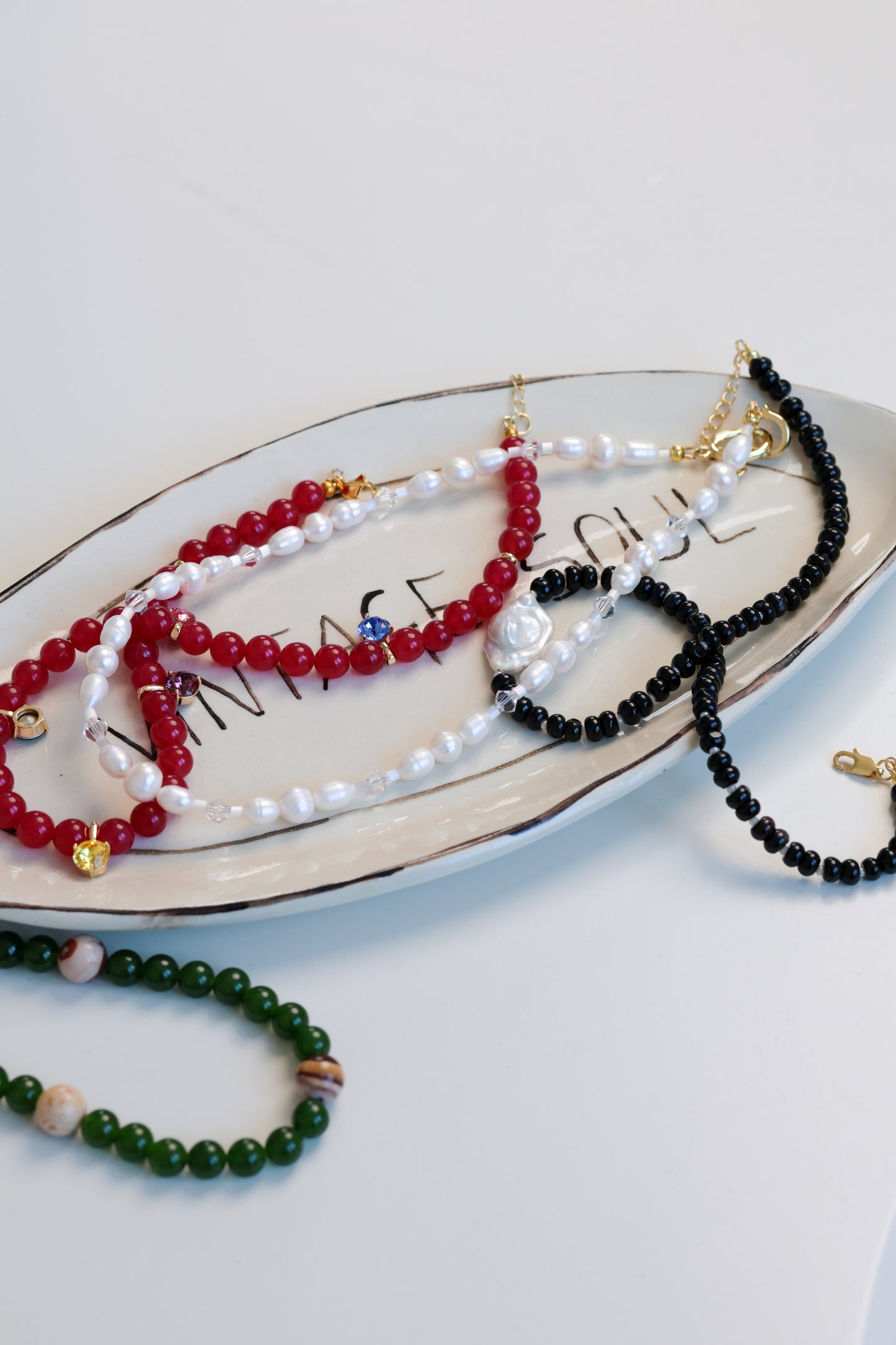 Намисто з зеленого авантюрину, тонованого кварцу та рожевої яшми