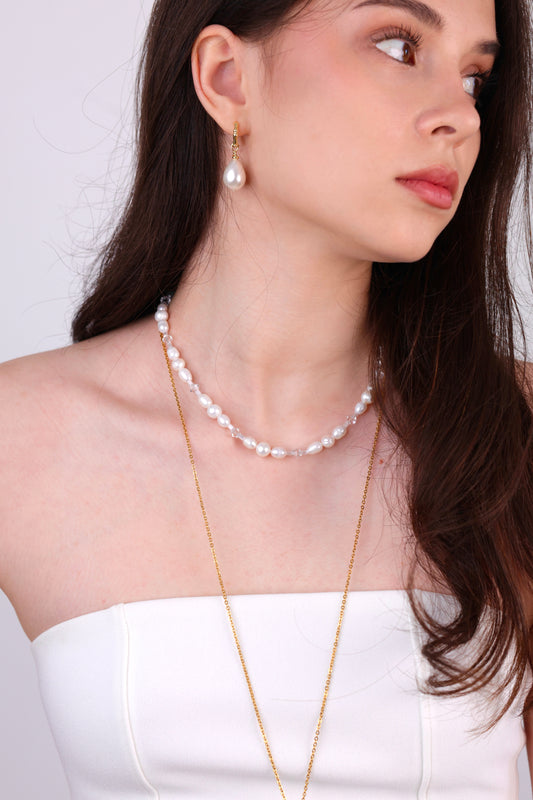 Намисто з натуральних перлів, чеського кришталю та японських намистин