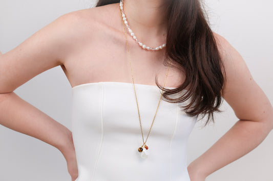 Намисто з барочною перлиною та міксом натурального каміння