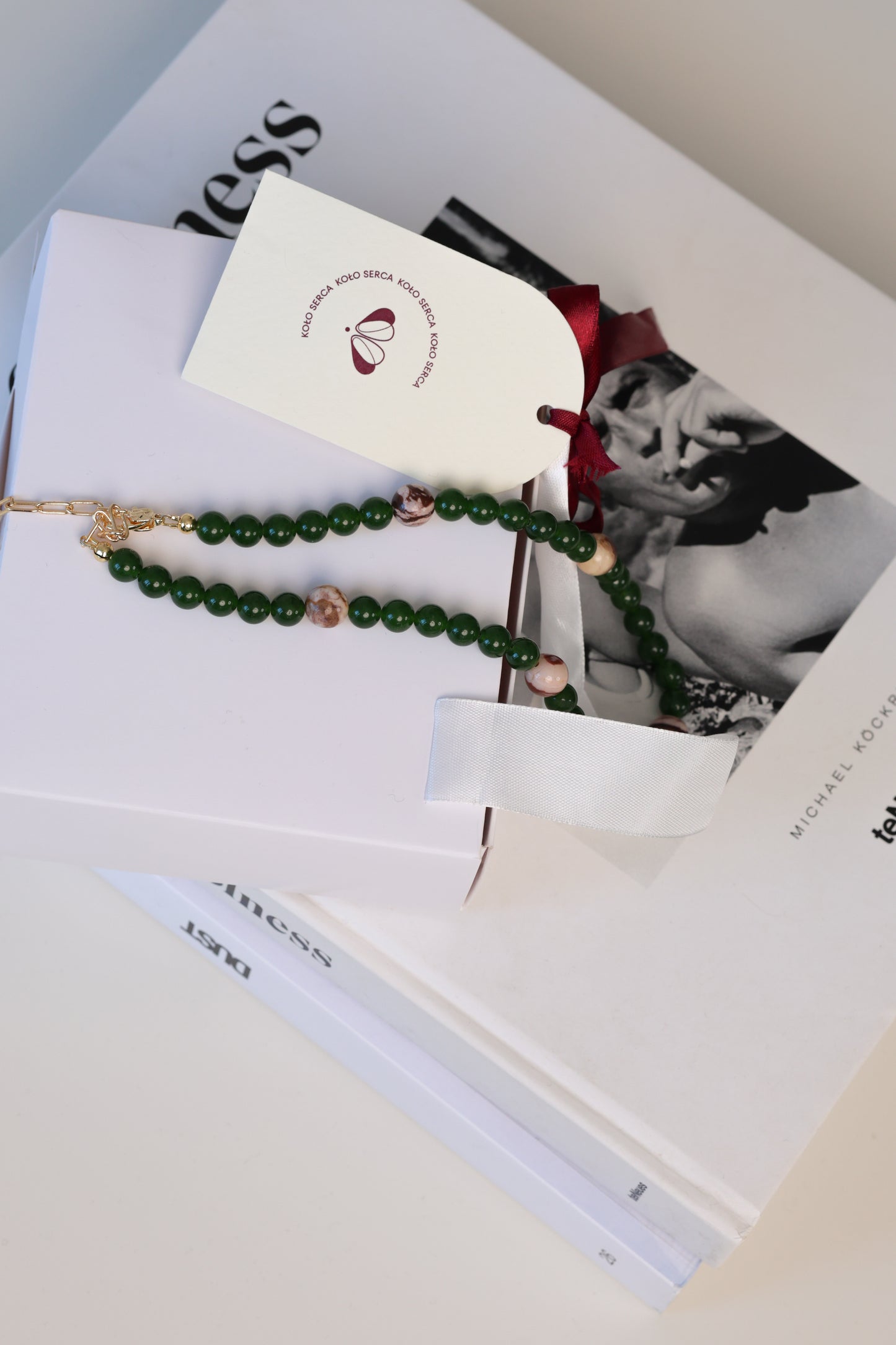 Намисто з зеленого авантюрину, тонованого кварцу та рожевої яшми