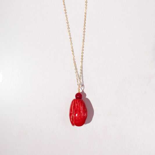 Naszyjnik FLORAL Tulip Cherry z ceramicznym tulipanem w formie pąka