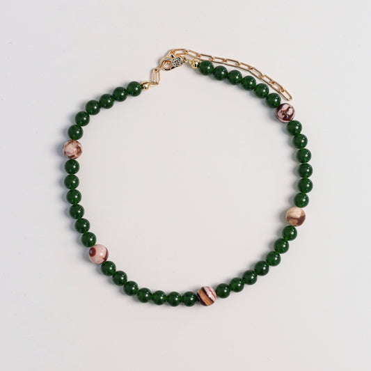 Naszyjnik MOZAIKA Green Rose Mix z zielonych i różowych kamieni
